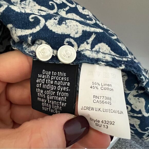 J. Crew Seahorse Linen Blend Button Down Boy Shirt Size 6 Nautical - Picture 11 of 11